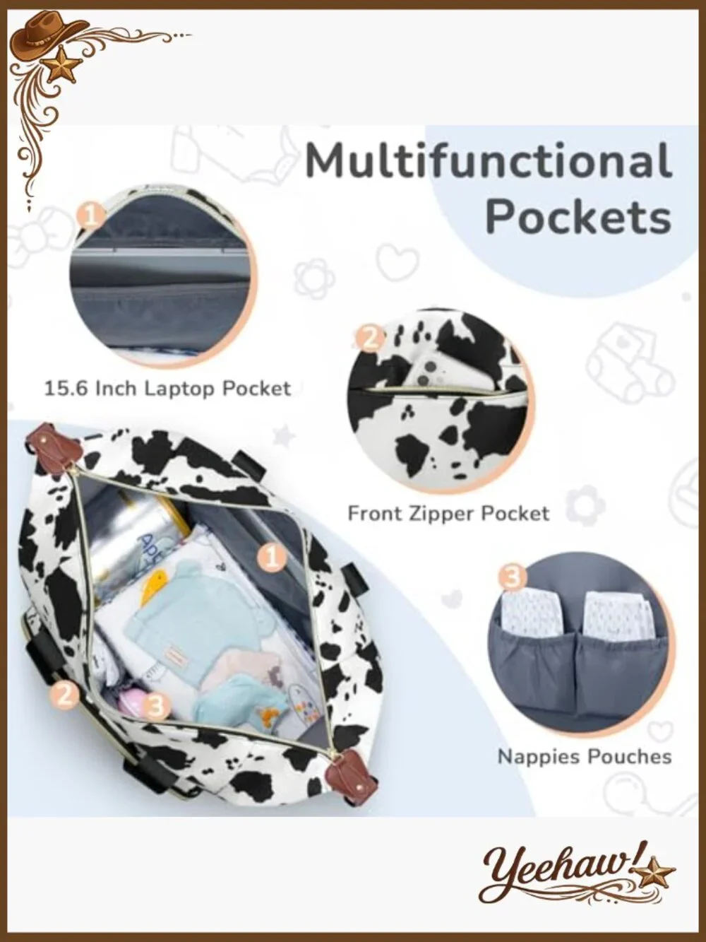 Large Diaper Bag Tote with 10 Pockets, Travel Baby Bag, Waterproof Polyester,